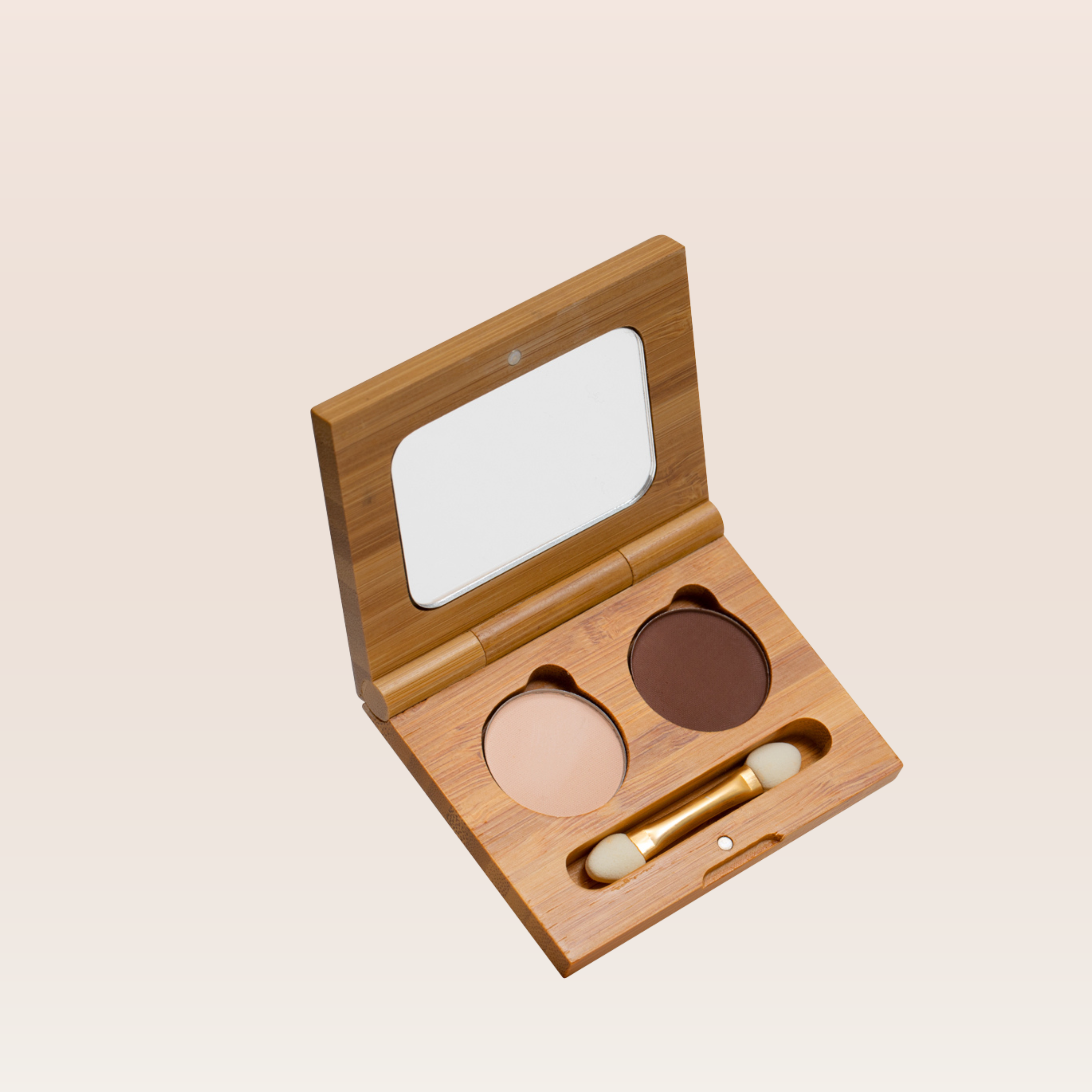 "Open vegan eyeshadow duo palette showing shades"