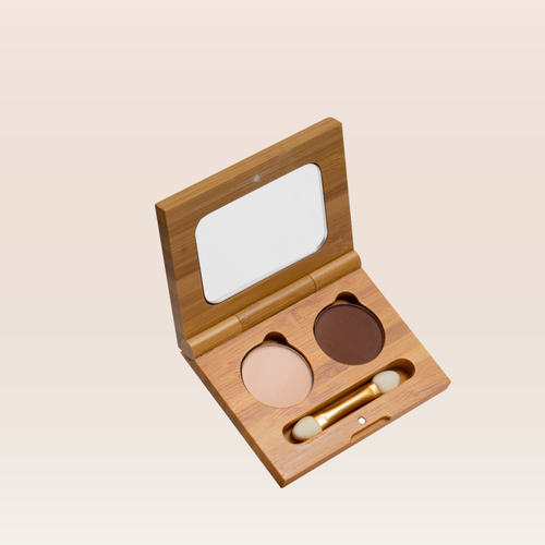 "Open vegan eyeshadow duo palette showing shades"