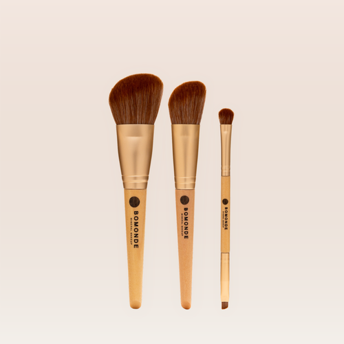 "Essential 3 piece vegan brush set for basic makeup"