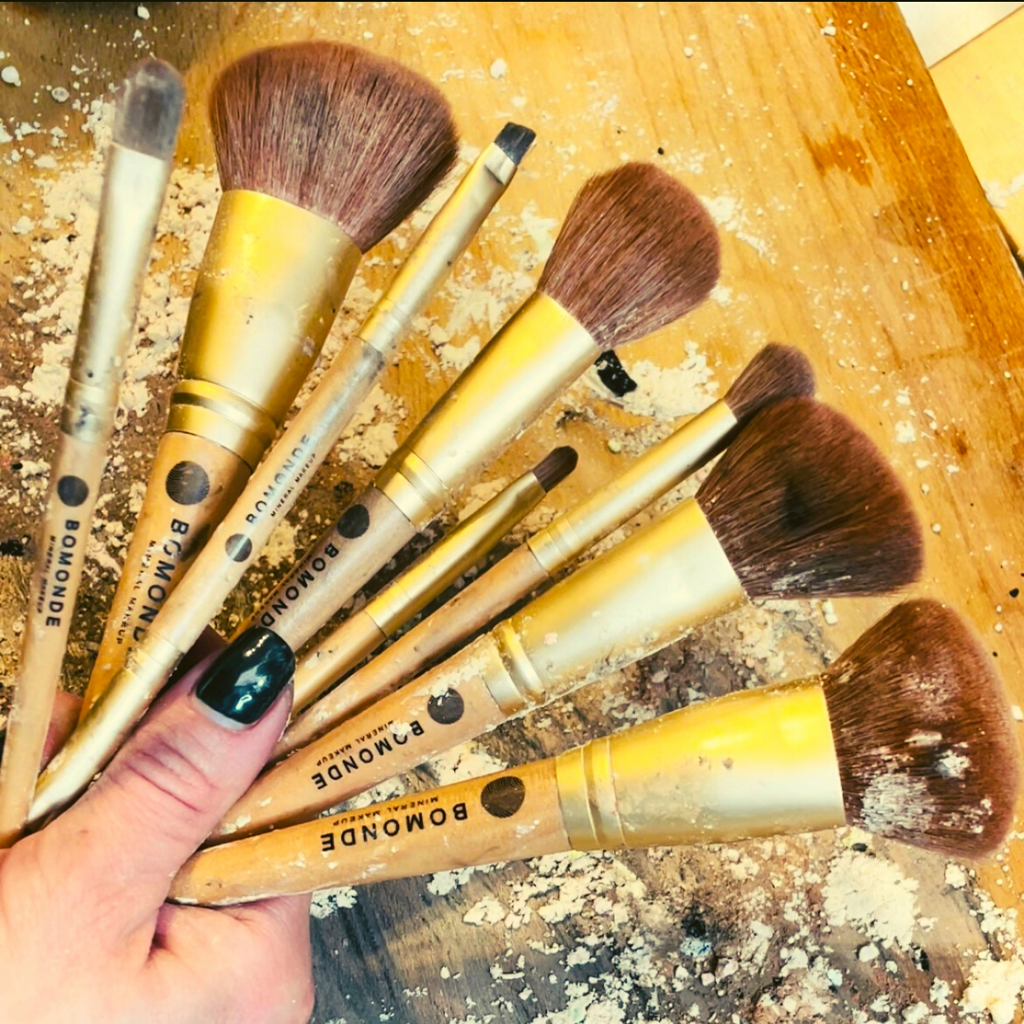 Vegan makeup brush set with eight brushes for full face and eye application and blending