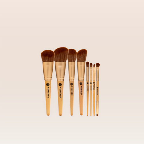 "Full 8 piece vegan brush set with essential makeup brushes"