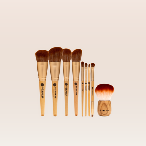 "Full 9 piece vegan brush set for complete makeup routine"