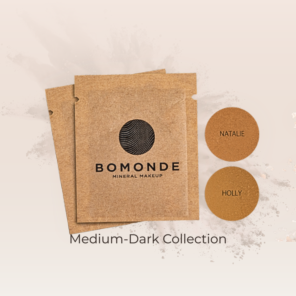 "Vegan mineral foundation sample set for medium to dark skin tones"