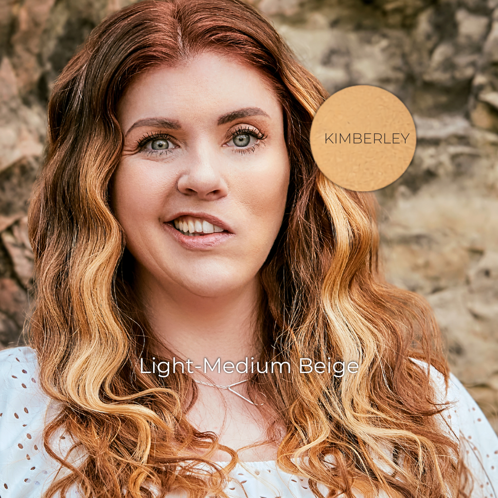 "Warm undertone model wearing sand vegan foundation"