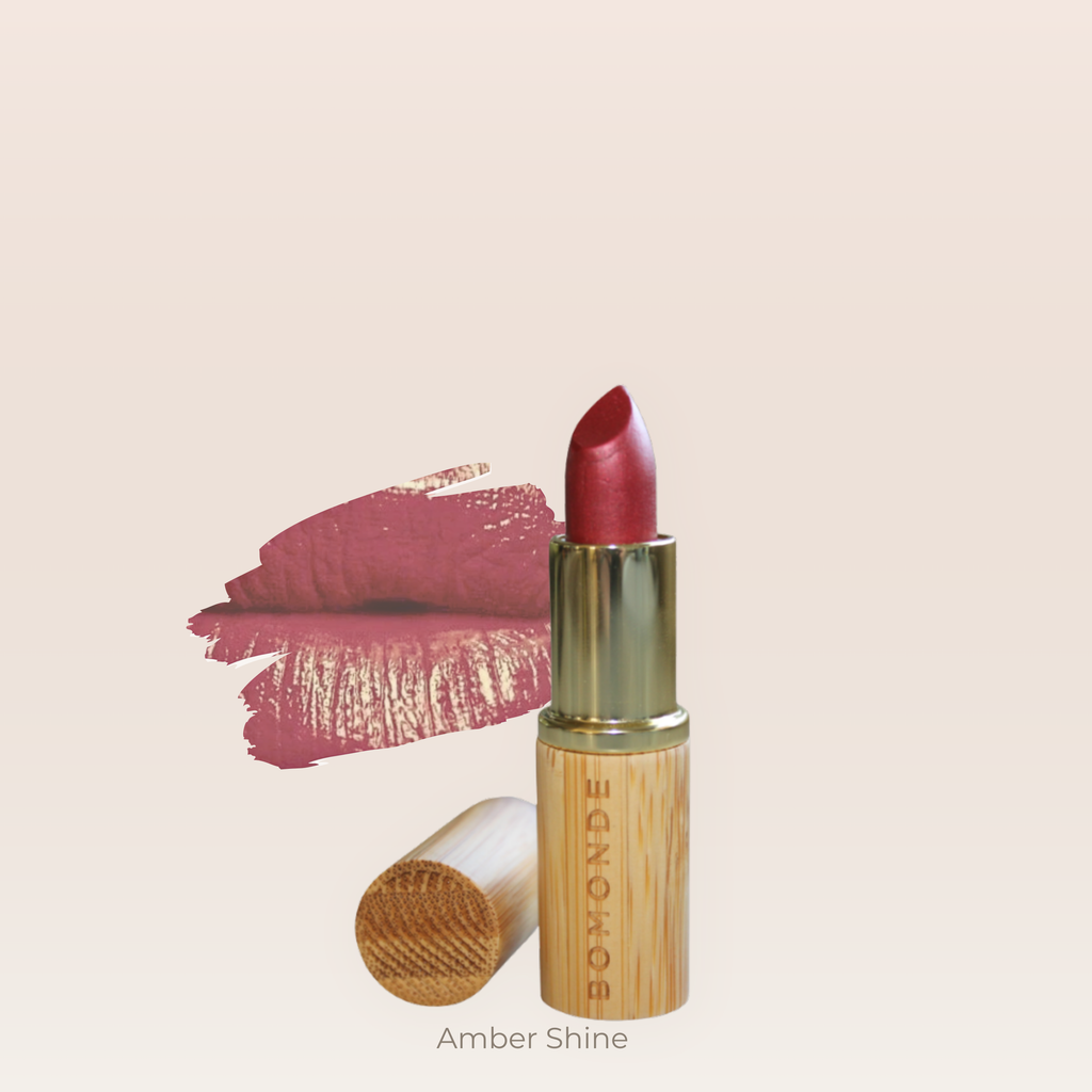 "Coral vegan satin lipstick shade with warm undertone"