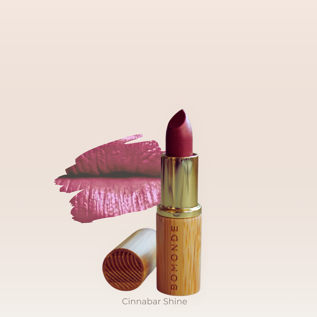 "Dark red vegan satin lipstick shade with rich colour"