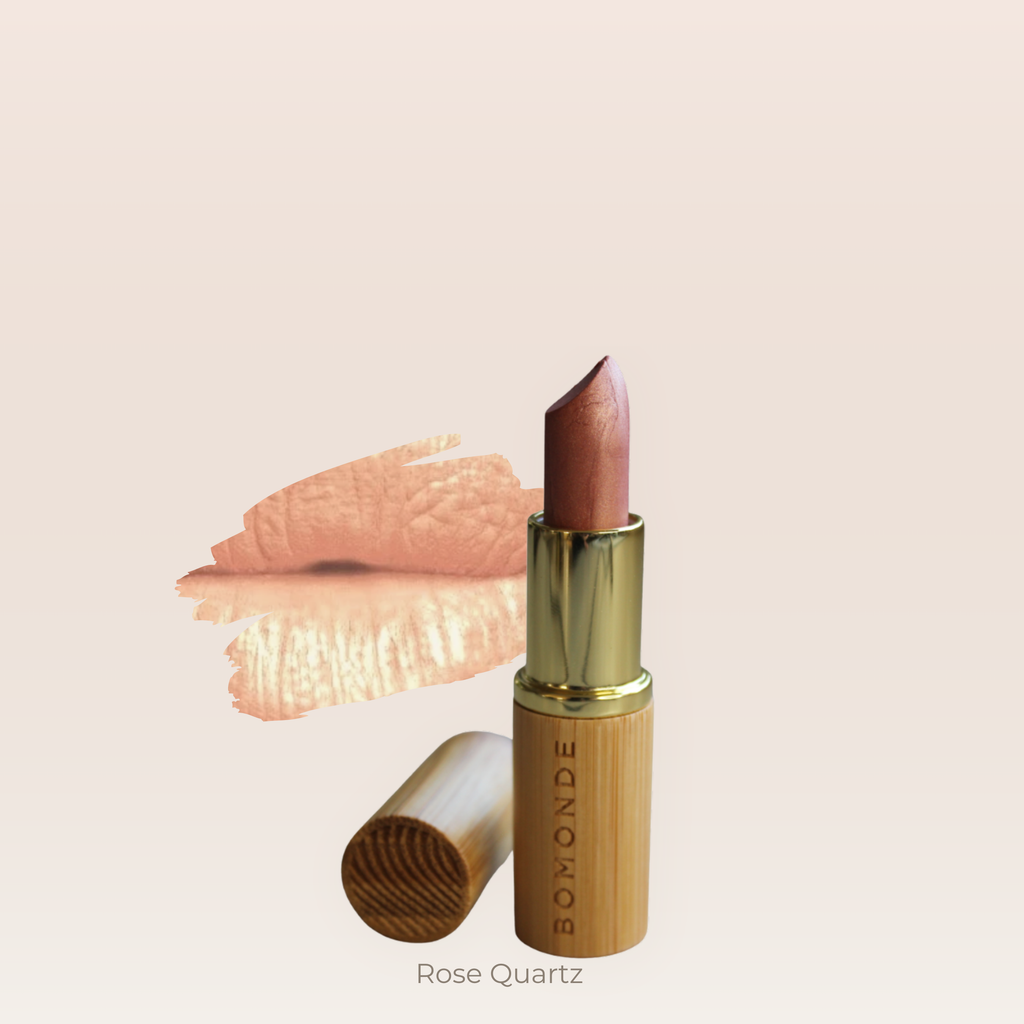 "Soft pink vegan satin lipstick shade for natural look"